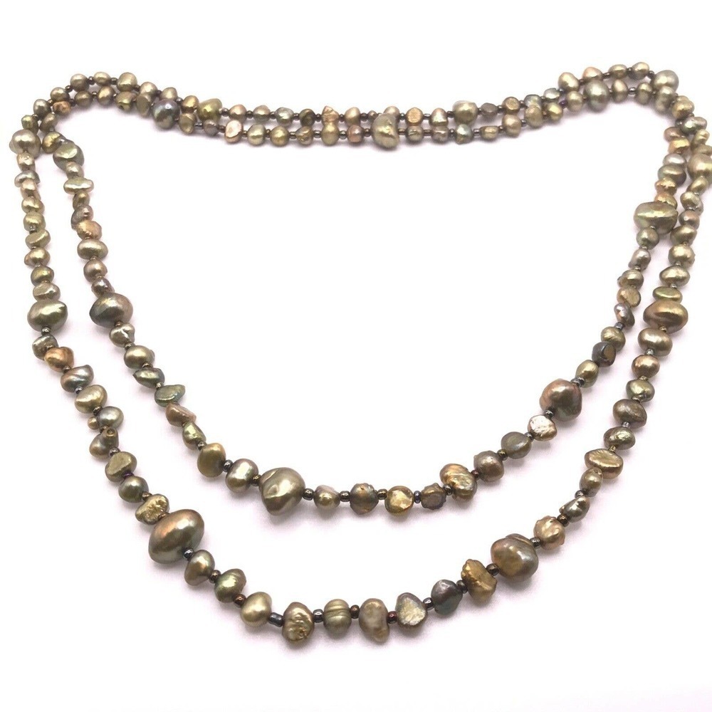 Green Yellow Multicolor Dyed Genuine Pearl Long Strand Necklace 48"